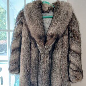 European Silver Fox Fur Coat, (Real Fur--Size Small)